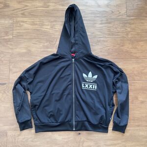 Adidas Originals Jacket Black Women's Sz S Berlin 3 Stripes Hoodie Mesh Sleeves